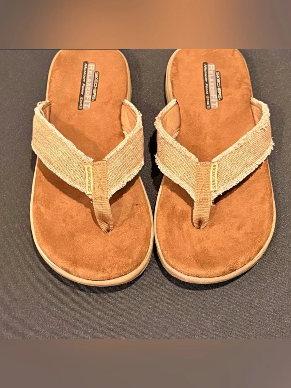 Skechers Men’s Supreme Bosnia Tan Suede-Look Thong Sandals